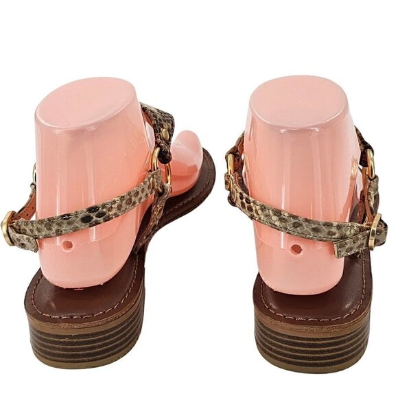 KELLY & KATIE Bania Tan Faux Snakeskin Stacked Heel Thong  Sandals 8M - Picture 6 of 9